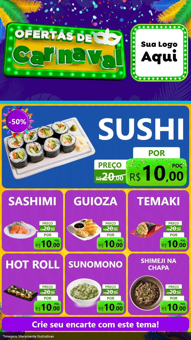Modelo de Rede Social para Stories com o tema Ofertas de Carnaval para Comida japonesa