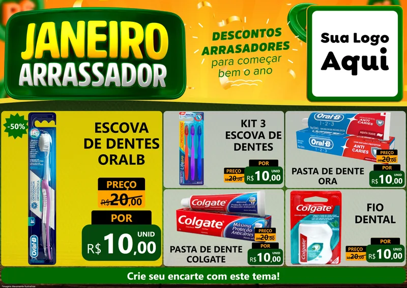 Modelo de Encarte para Encarte A4 Horizontal com o tema Janeiro Arrasador para Higiene Pessoal