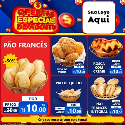 Modelo de Rede Social para Feed Facebook com o tema Ofertas Especiais de Agosto para Padaria