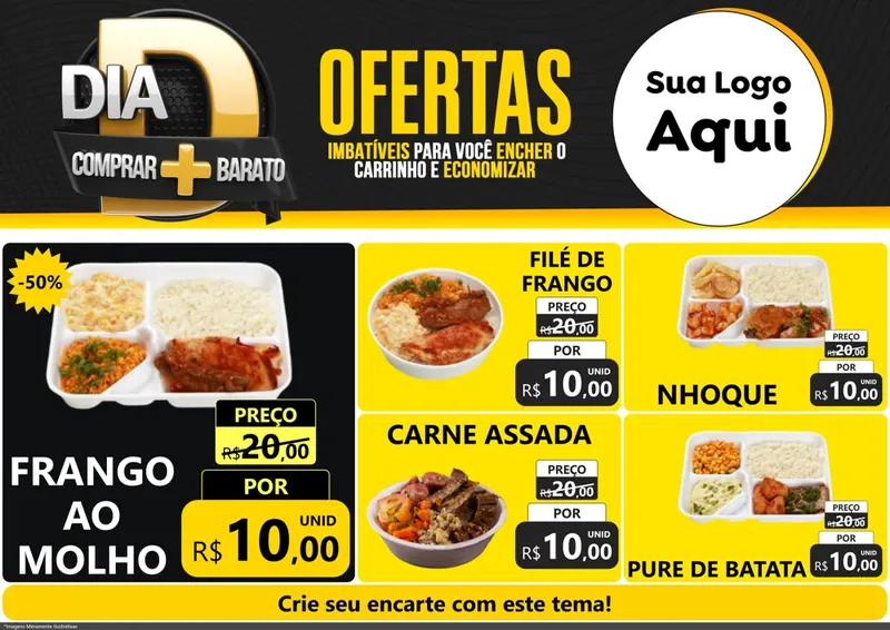 Modelo de Encarte para Encarte A4 Horizontal com o tema Dia D Mais Economia para Restaurante