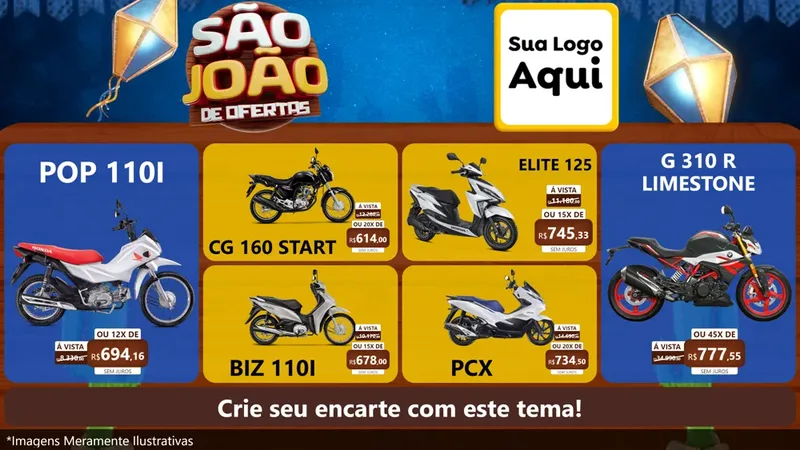 Modelo de TV para TV Horizontal com o tema São João Ofertas Imbatíveis! - Junina para Concessionaria de Motos