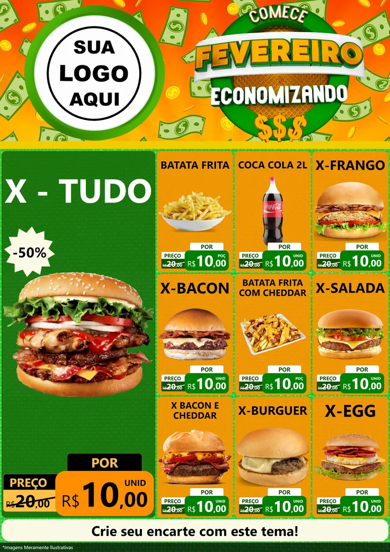 Modelo de Encarte para Encarte A4 Vertical com o tema Comece Fevereiro Economizando para Hamburgueria
