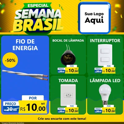 Modelo de Rede Social para Feed Facebook com o tema Especial Semana do Brasil para Materiais Elétricos