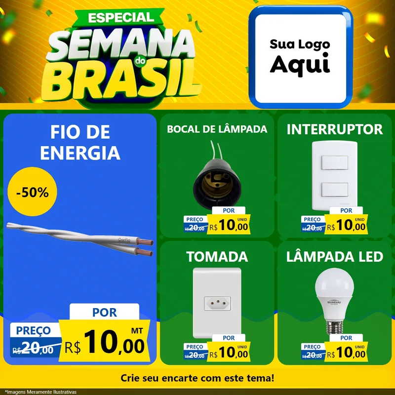 Modelo de Rede Social para Feed Facebook com o tema Especial Semana do Brasil para Materiais Elétricos