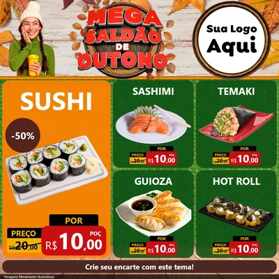 Modelo de Rede Social para Feed Facebook com o tema Mega Saldão de Outono para Comida japonesa