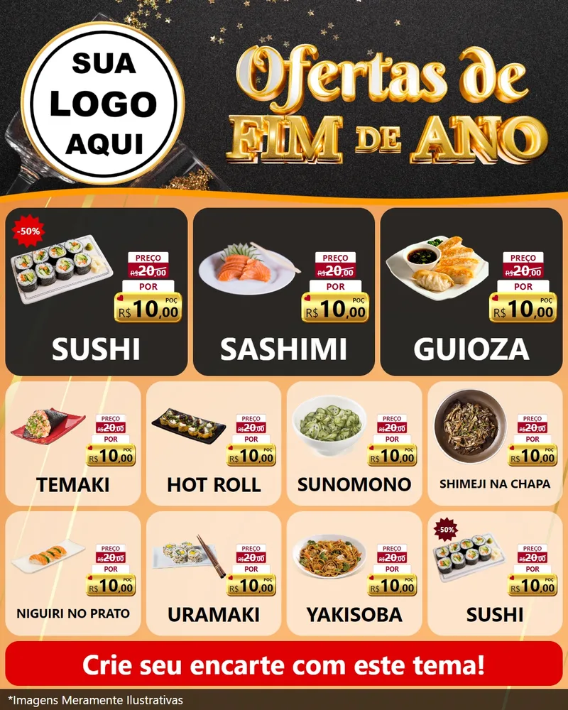Modelo de Rede Social para Feed Instagram com o tema Ofertas de Fim de Ano para Comida japonesa