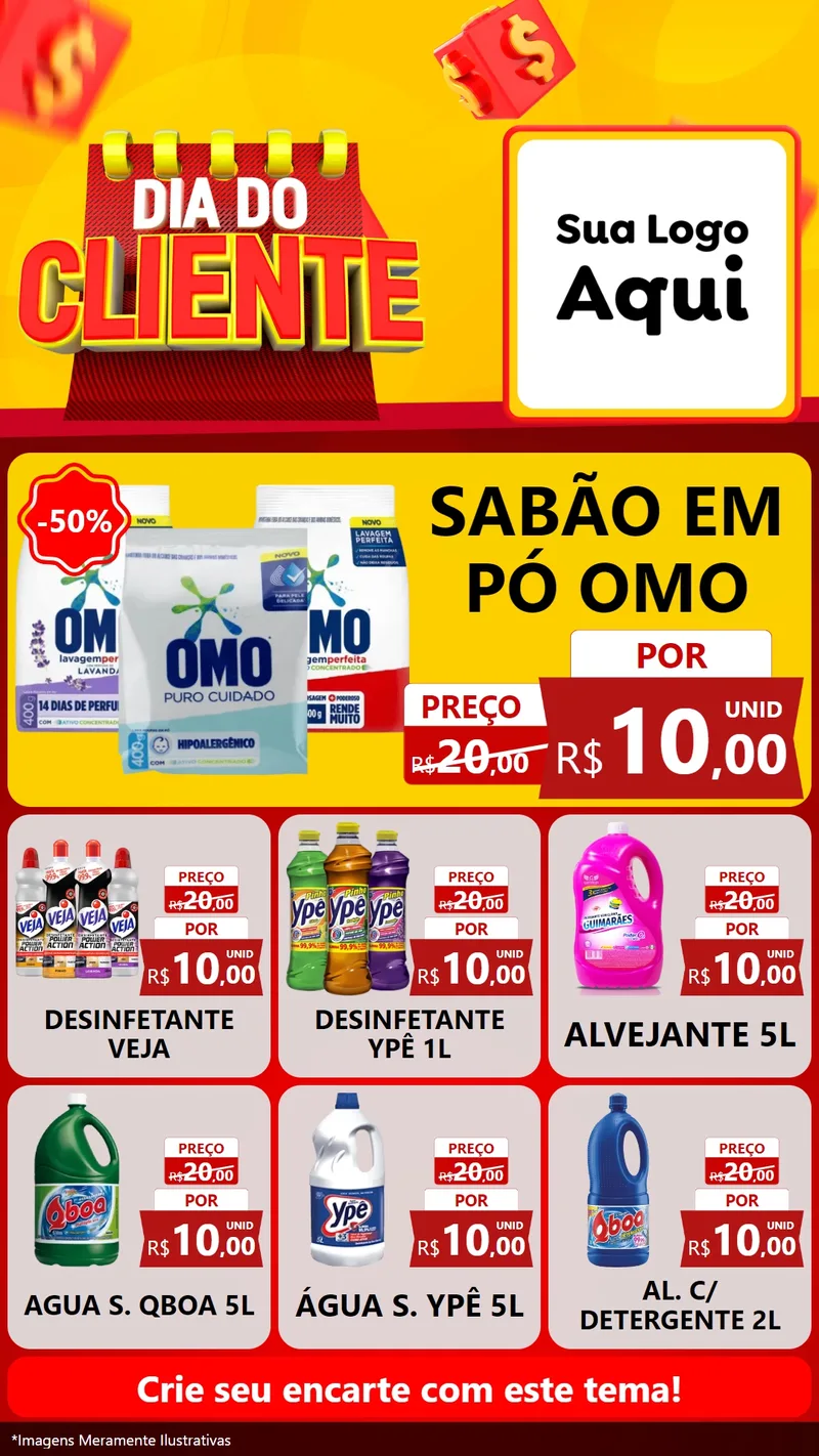 Modelo de Rede Social para Stories com o tema Dia do Cliente para Produtos de Limpeza