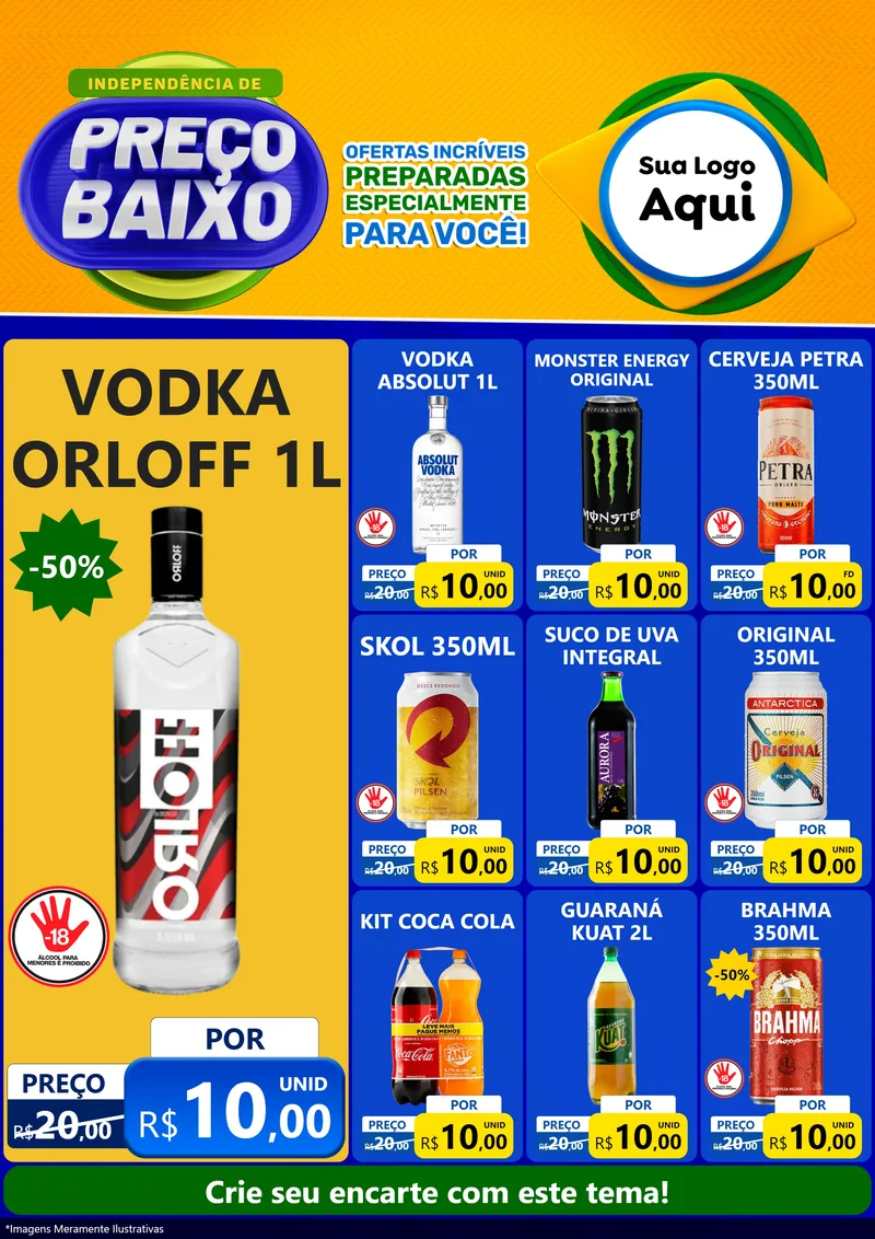 Modelo de Encarte para Encarte A4 Vertical com o tema Independência de Preço Baixo para Distribuidora de bebidas
