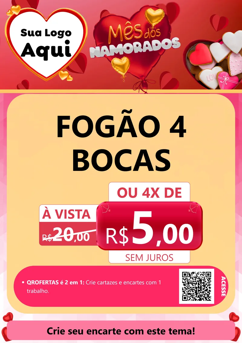 Modelo de Cartaz para Cartaz A4 Vertical com o tema Mês dos Namorados para Móveis e Eletro