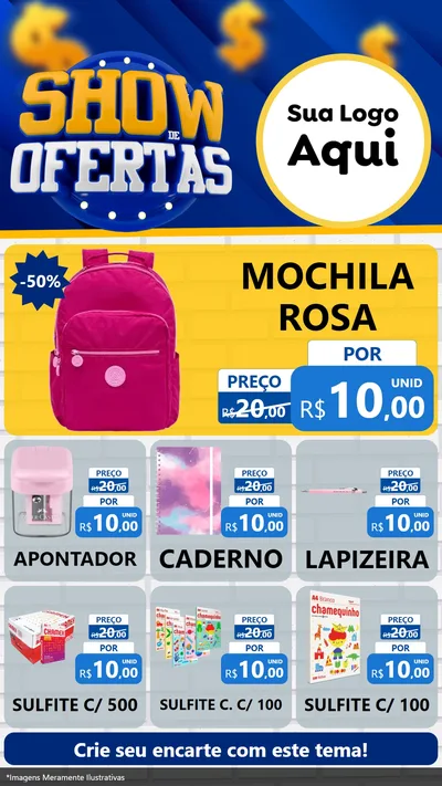 Modelo de Rede Social para Stories com o tema Show de Ofertas para Papelaria