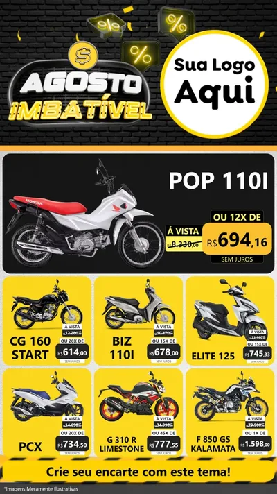 Modelo de Rede Social para Stories com o tema Agosto Imbatível para Concessionaria de Motos