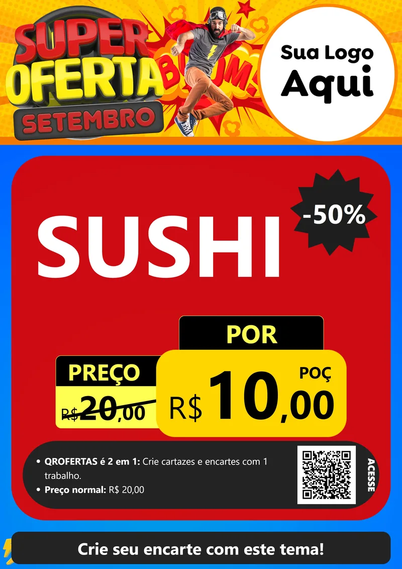 Modelo de Cartaz para Cartaz A4 Vertical com o tema Super Oferta Setembro para Comida japonesa