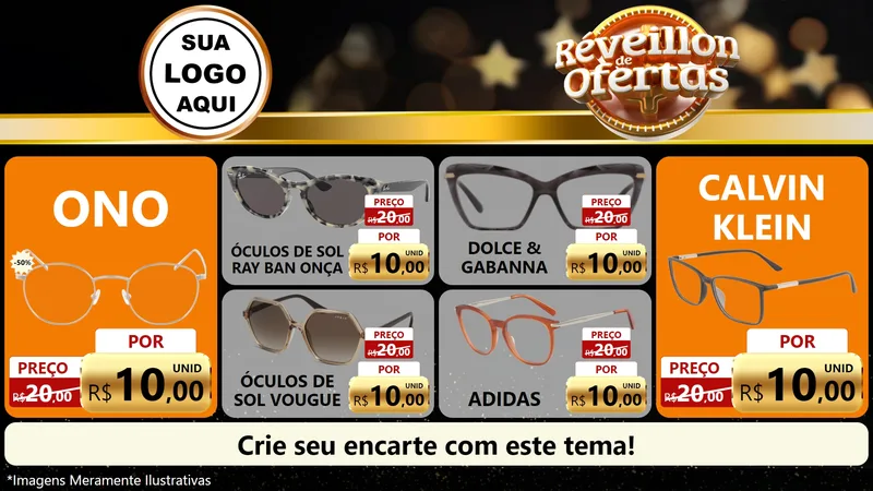Modelo de TV para TV Horizontal com o tema Réveillon de Ofertas para Óticas