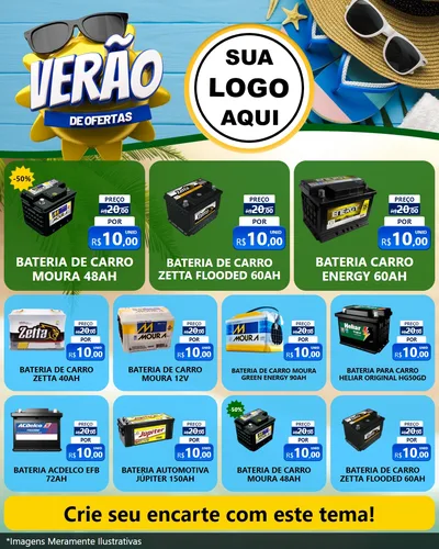 Modelo de Rede Social para Feed Instagram com o tema Verão de Ofertas para Baterias Elétricas