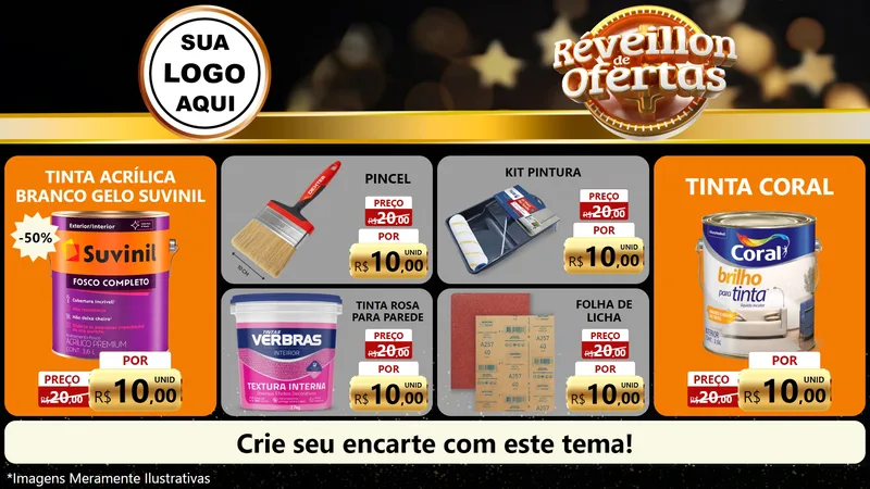 Modelo de TV para TV Horizontal com o tema Réveillon de Ofertas para Tintas e Ferramentas