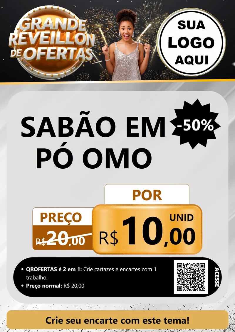 Modelo de Cartaz para Cartaz A4 Vertical com o tema Grande Réveillon de Ofertas para Produtos de Limpeza