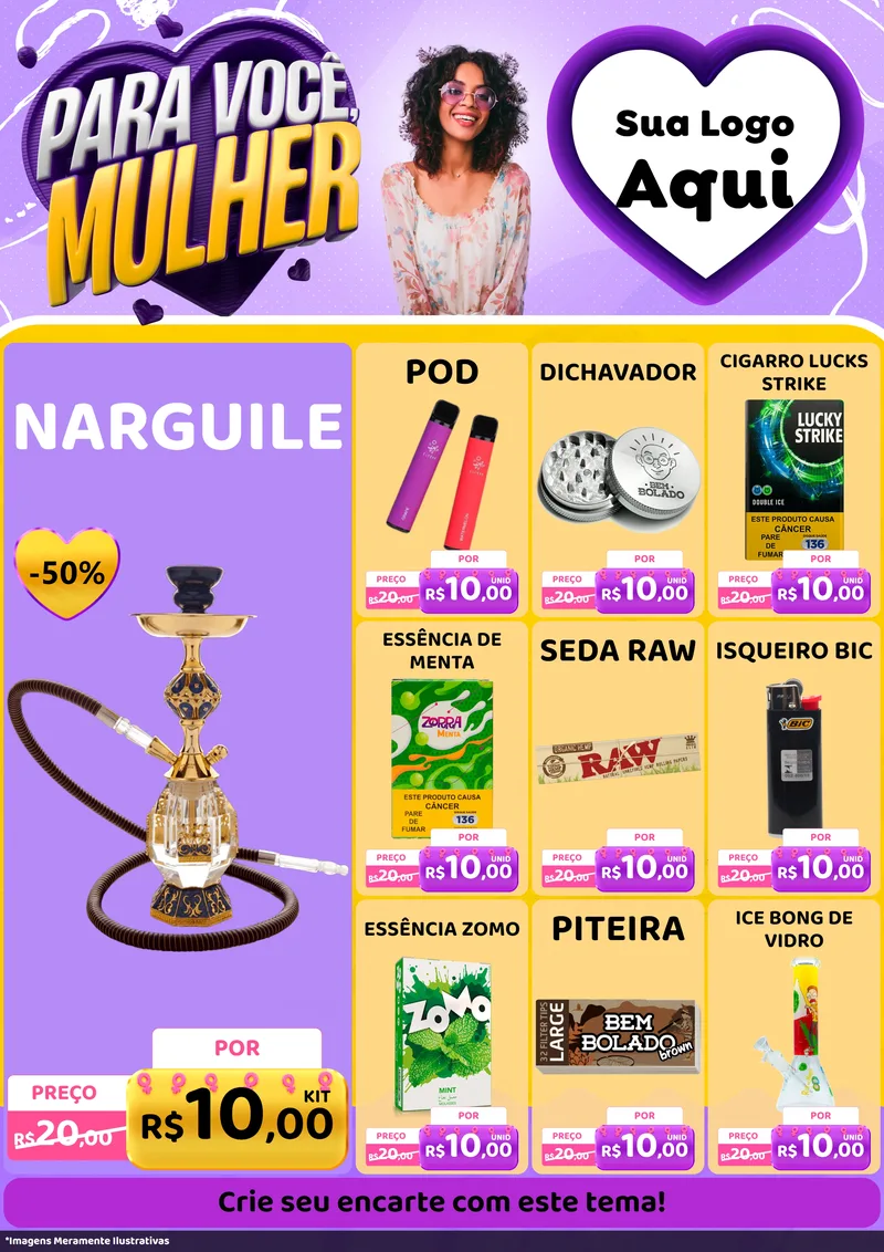 Modelo de Encarte para Encarte A4 Vertical com o tema Para Você, Mulher para Tabacaria