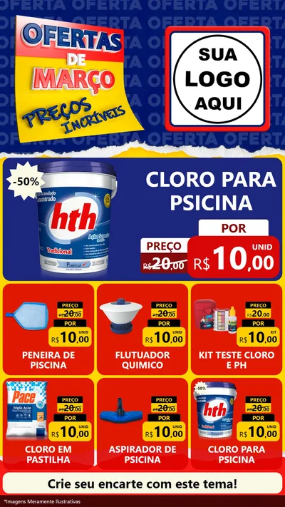 Modelo de Rede Social para Stories com o tema Ofertas de Março - Preços Incríveis para Produtos para Piscina