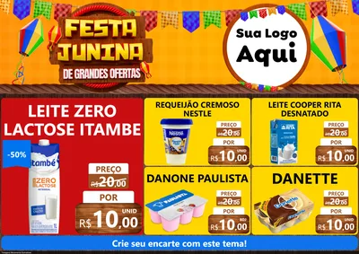 Modelo de Encarte para Encarte A4 Horizontal com o tema Festa Junina de Grandes Ofertas para Frios e Laticínios