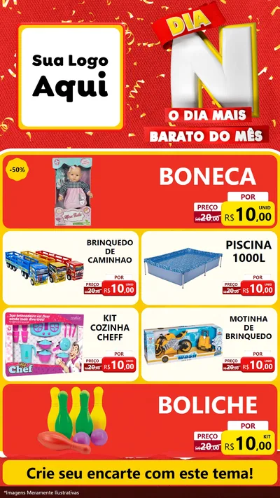 Modelo de TV para TV Vertical com o tema Dia N o Dia Mais Barato do Mês para Brinquedos