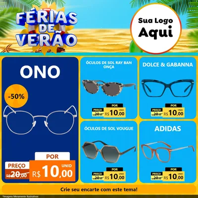 Modelo de Rede Social para Feed Facebook com o tema Férias de Verão para Óticas