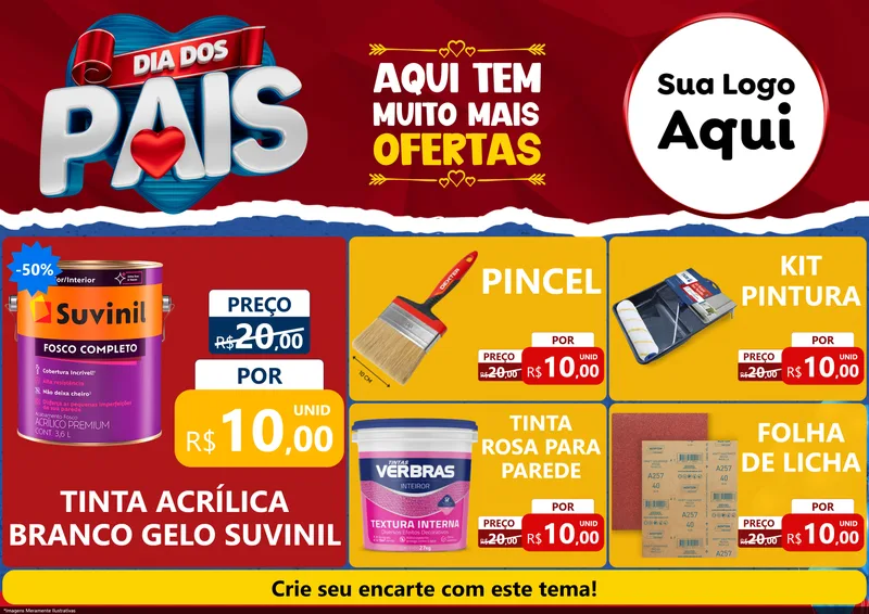 Modelo de Encarte para Encarte A4 Horizontal com o tema Dia dos Pais para Tintas e Ferramentas