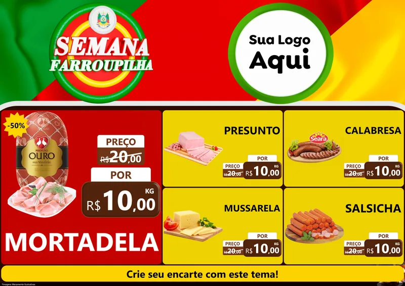 Modelo de Encarte para Encarte A4 Horizontal com o tema Semana Farroupilha para Frios e Laticínios