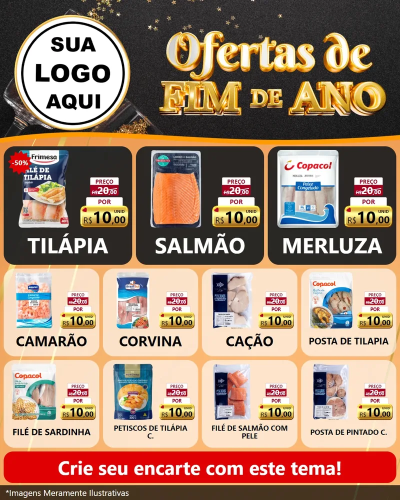 Modelo de Rede Social para Feed Instagram com o tema Ofertas de Fim de Ano para Peixaria