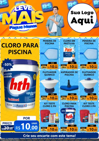 Modelo de Encarte para Encarte A4 Vertical com o tema Leve Mais, Pague Menos para Produtos para Piscina