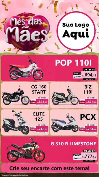 Modelo de TV para TV Vertical com o tema Mês das Mães para Concessionaria de Motos