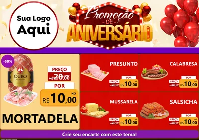 Modelo de Encarte para Encarte A4 Horizontal com o tema Promoção de Aniversário para Frios e Laticínios
