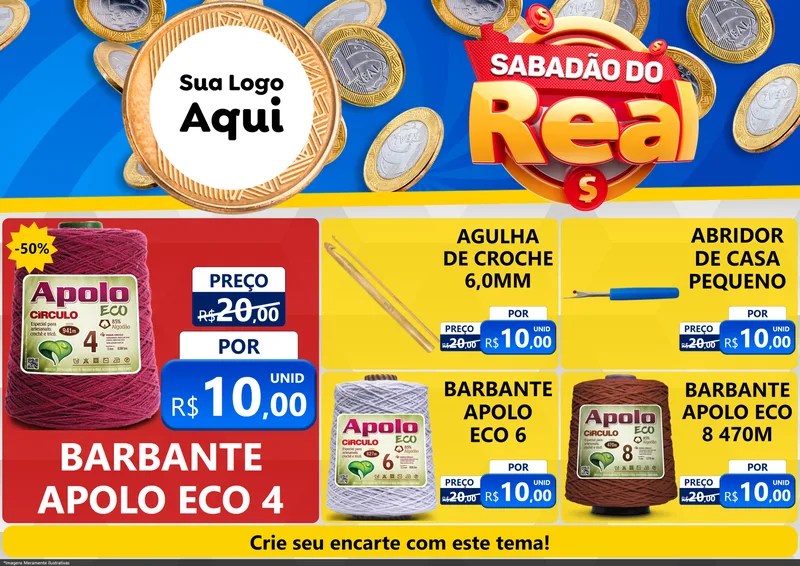 Modelo de Encarte para Encarte A4 Horizontal com o tema Sabadão do Real para Armarinho e Aviamentos
