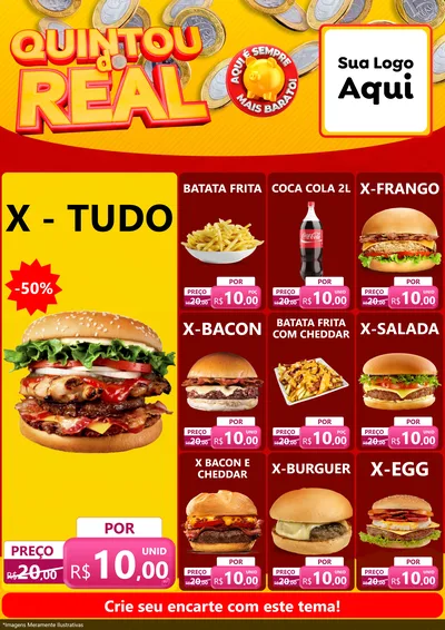 Modelo de Encarte para Encarte A4 Vertical com o tema Quintou do Real para Hamburgueria