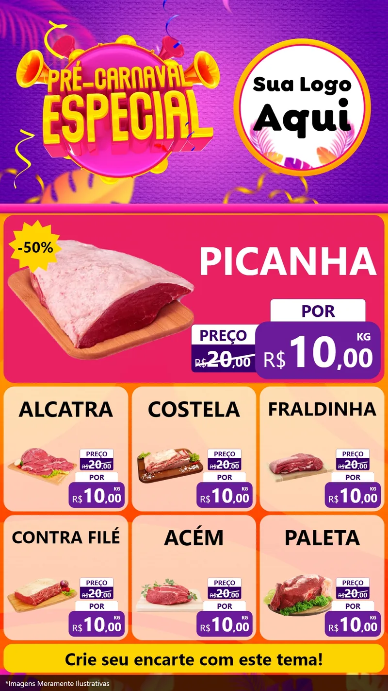 Modelo de Rede Social para Stories com o tema Pré-Carnaval Especial para Açougue