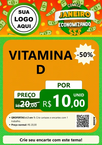 Modelo de Cartaz para Cartaz A4 Vertical com o tema Comece Janeiro Economizando para Farmácia