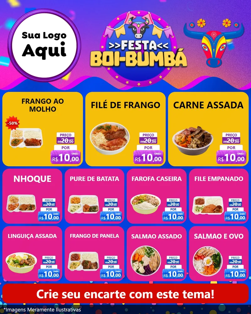 Modelo de Rede Social para Feed Instagram com o tema Festa Boi-Bumbá para Restaurante