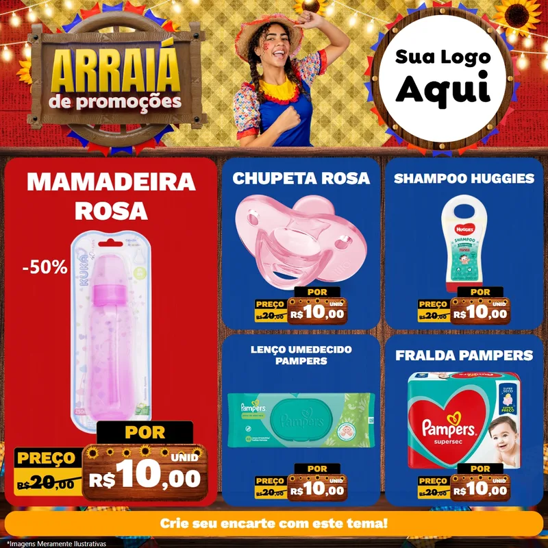 Modelo de Rede Social para Feed Facebook com o tema Arraiá de Promoções para Bebês