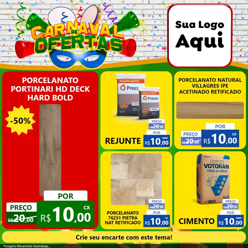 Modelo de Rede Social para Feed Facebook com o tema Carnaval de Ofertas para Pisos e revestimentos