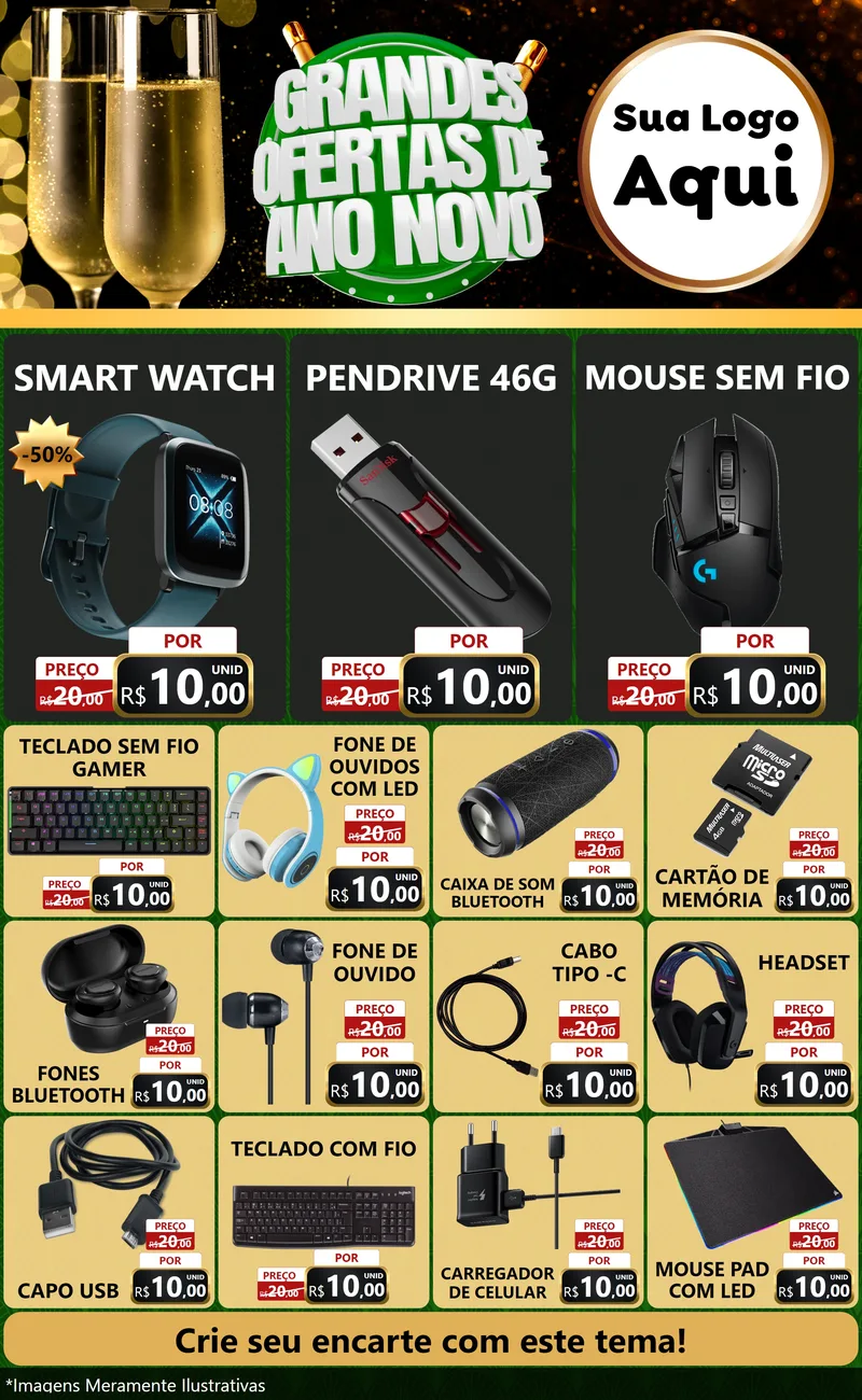 Modelo de Encarte para Encarte Grande com o tema Grandes Ofertas de Ano Novo para Informática