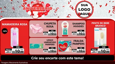Modelo de TV para TV Horizontal com o tema Promoção de Aniversário - 3 Anos para Bebês