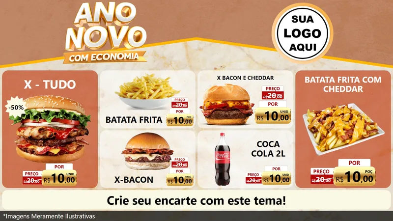 Modelo de TV para TV Horizontal com o tema Ano Novo Com Economia para Hamburgueria