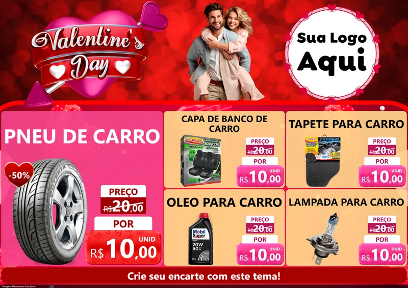 Modelo de Encarte para Encarte A4 Horizontal com o tema Valentine's Day para Auto peças