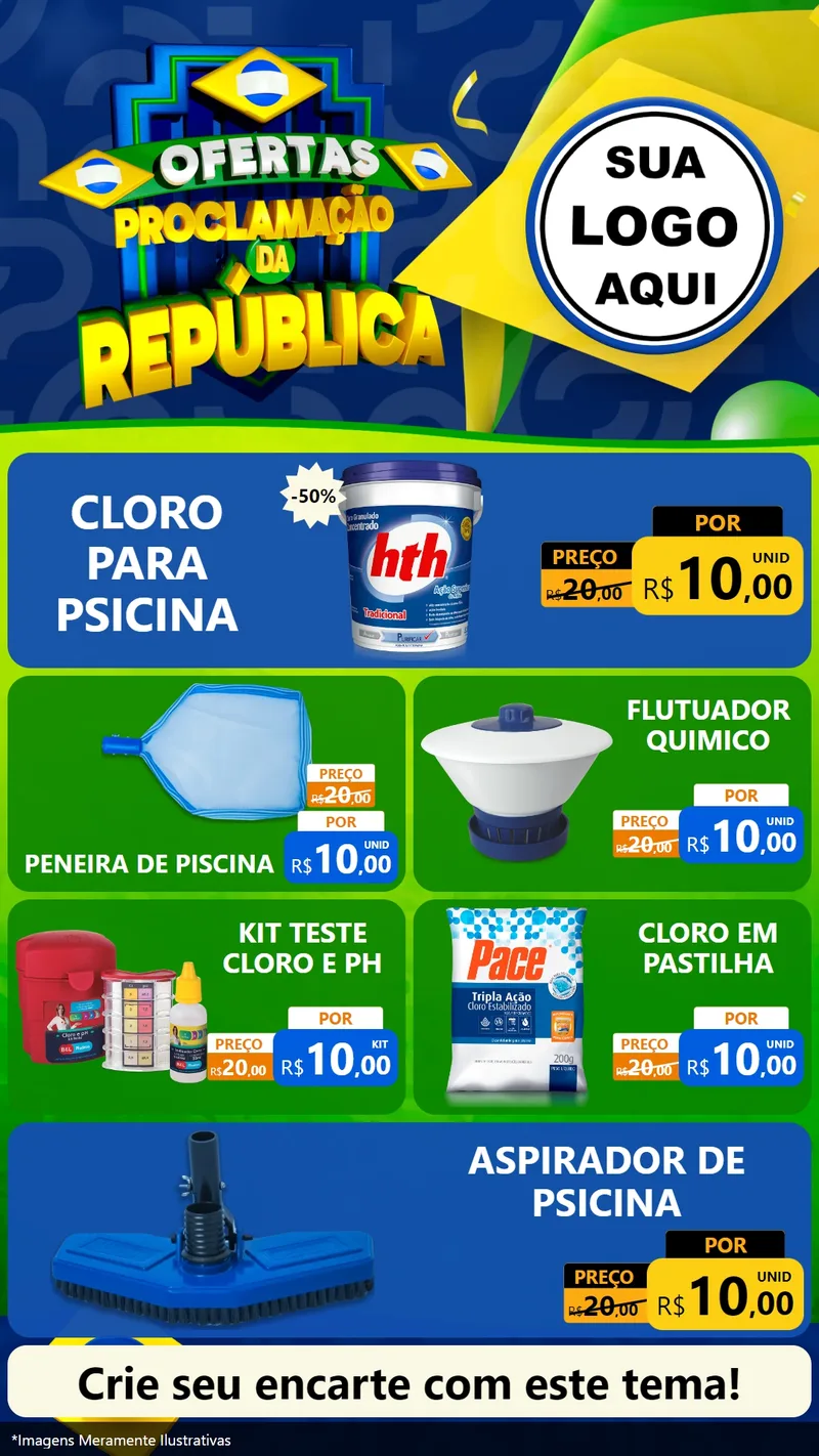 Modelo de TV para TV Vertical com o tema Ofertas Proclamação da República para Produtos para Piscina