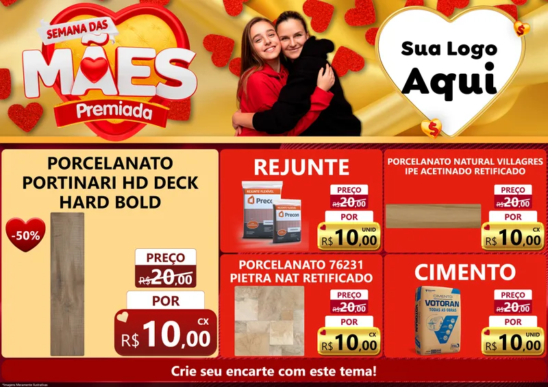 Modelo de Encarte para Encarte A4 Horizontal com o tema Semana das Mães Premiada para Pisos e revestimentos