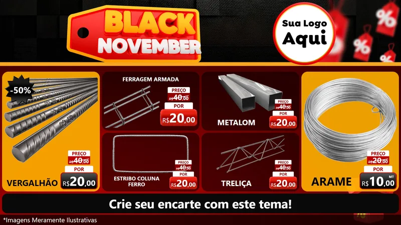 Modelo de TV para TV Horizontal com o tema Black November para Ferragens