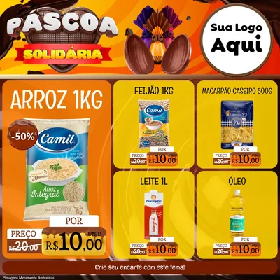 Modelo de Rede Social para Feed Facebook com o tema Páscoa Solidária para Supermercado