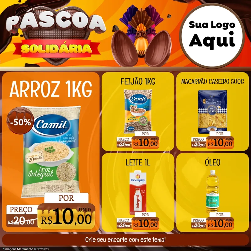 Modelo de Rede Social para Feed Facebook com o tema Páscoa Solidária para Supermercado
