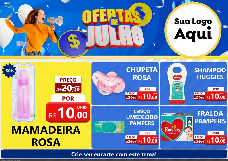 Modelo de Encarte para Encarte A4 Horizontal com o tema Ofertas de Julho para Bebês