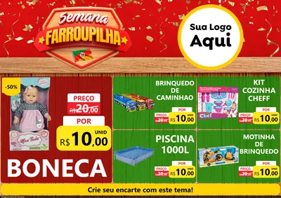 Modelo de Encarte para Encarte A4 Horizontal com o tema Semana Farroupilha para Brinquedos
