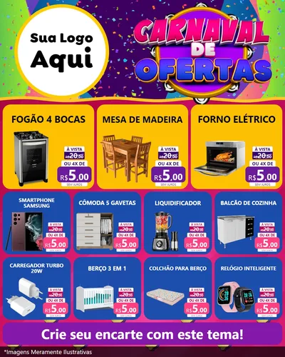 Modelo de Rede Social para Feed Instagram com o tema Carnaval de Ofertas para Móveis e Eletro